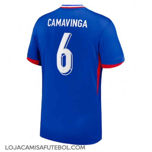 Camisa de Futebol França Eduardo Camavinga #6 Equipamento Principal Europeu 2024 Manga Curta